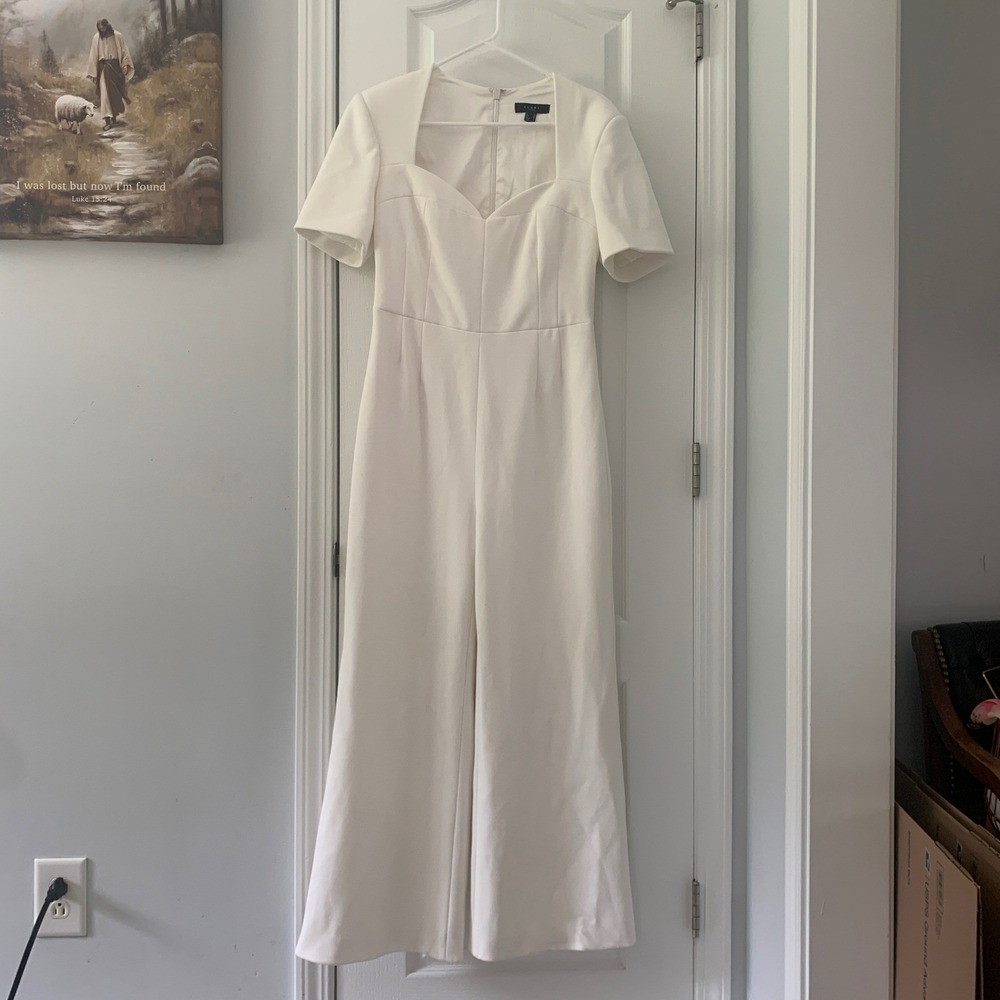 Club L London White Short Sleeve Sweetheart Wide Leg Jumpsuit Size 8